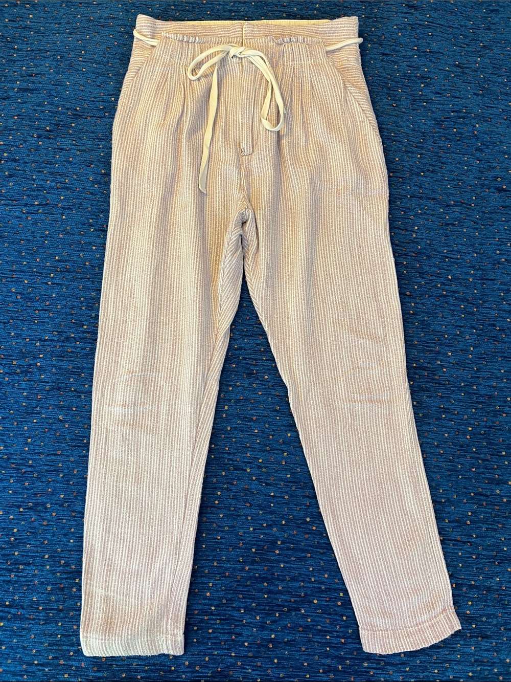 Free People womens Light Beige textured stripped Drawstring cotton pants size 0